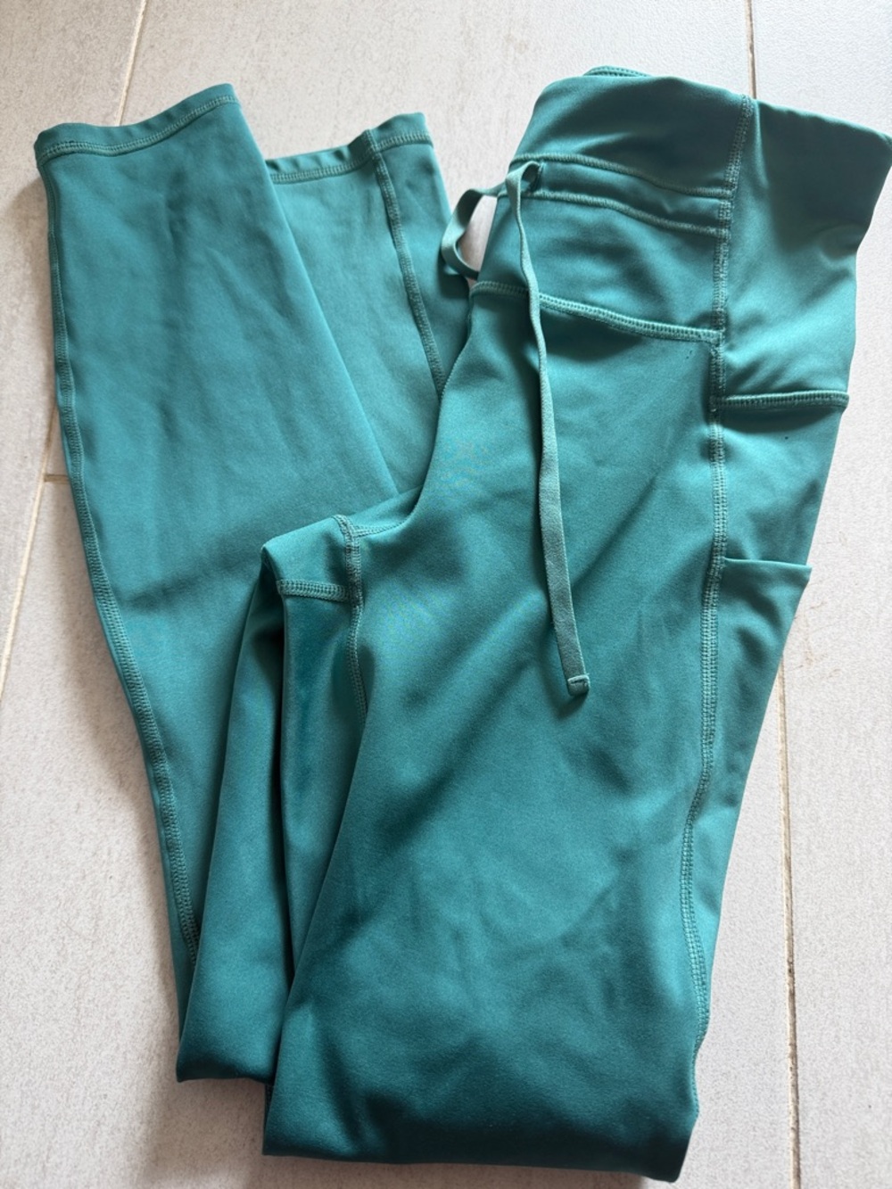 Fabletics Teal Drawstring Performance Leggings with Side Pockets
